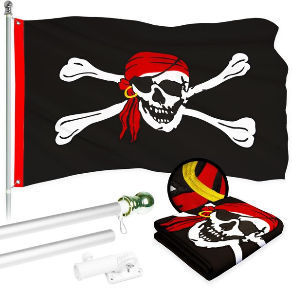 G128 Combo Pack: 5 Ft Aluminum Spinning Flagpole (Silver) &