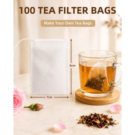 Huglux 100 Pack Tea Filter Bags with Drawstring, 7 x 9 cm Tea Bags Empty