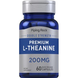 Piping Rock L-Theanine 200mg Supplement | 60 Capsules | Double Strength | Non-GMO, Gluten Free