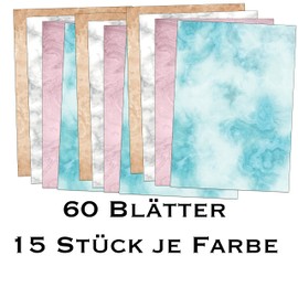60 A4 Sheets Colourful Marble Paper, Printed on Both Sides, 90 GSM Marbled Paper Marble Mix (Mixed)
