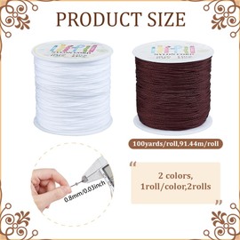 PH PandaHall 182.8 m Nylon Bead Cord 2 Colours Bracelets String 0.8 mm White Lift Shade Cord Chinese Latch Cord Brown Kumihimo Yarn for Jewellery Making Macrame Tassels DIY Craft