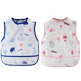 HAMKU 2 Stück Baby Lätzchen, Lätzchen Baby Abwaschbare, Wasserdicht Lätzchen mit Tasche, Babylätzchen Kinder Lätzchen Passend für 6-24 Monate boys girls