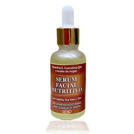 Serum Facial Nutritivo y Humectante - Con Aceite de Argán, Jojoba, Tea Tree, Vitamina E, Coenzima Q10 y Oro - Para Día y Noche - Ideal para Piel Grasa, Mixta o con Acné - 30 ml