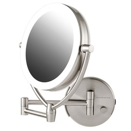 Ovente 7.5" Lighted Wall Mount Makeup Mirror, 1X & 10X Magnifier, Spinning Double Sided Round LED w/ Dimmer Switch, Extend, Retractable & Folding Arm, Battery USB Powered Nickel Brushed MLW75BR1X10X