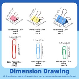 Glarks 351Pcs Paper Clips and Binder Clips Set, Colored Office Clips Set, Assorted Size and Color Binders & Paperclips for Classroom School Office Home Document Organizing Gift Wrapping