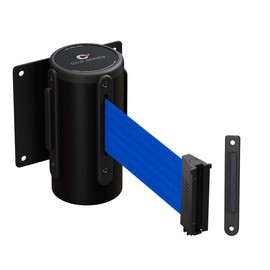 Crowd Control Warehouse - CCW Series WMB-125 Fixed Wall Mount Retractable Belt Barrier with Black Steel Case, Blue Belt, 11' Belt Length