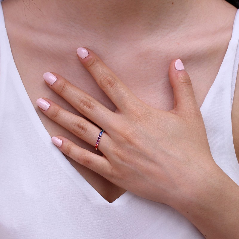 Sterling Silver & Rainbow CZ Crystal Half Eternity Ring -