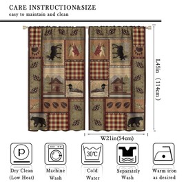 GoDazzling Retro Rustic Style Windows Curtains, Animal Moose Deer Bear Duck Leaf Tree Country Farmhouse Blackout Curtains, for Home Decor Suitable for Living Room Bedroom 42x45in 2 Panels
