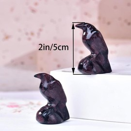 Garnet  Raven Statue 2"   Handmade Sculpture Lucky Guardian Pocket Statues Reiki Meditation Office Home Decoration - Color: Garnet, Size: Raven
