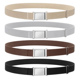 LEACOOLKEY 4 Pack Kids Magnetic Buckle Elastic Belts Boys Girls Adjustable Easy Clasp Magnetic Belt, Black+coffee+khaki+gray, One Size