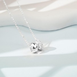 PHNIBIRD Women's Double Ring Pendant Necklace with Cubic Zirconia Stone Gifts for Women, Copper, Cubic Zirconia