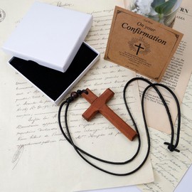 MILAKOO Prayer Blessing Wood Cross Pendant Necklace for First Communion Ideal Gifts with Love Card