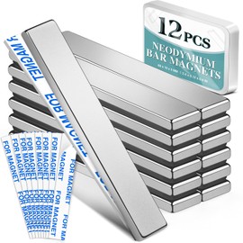 12 Pack Strong Neodymium Bar Magnets，Powerful Rare Earth Neodymium Magnets with Double-Sided Adhesive Perfect for Fridge, Garage, Kitchen, Craft, Office etc 60 x 10 x 3 mm