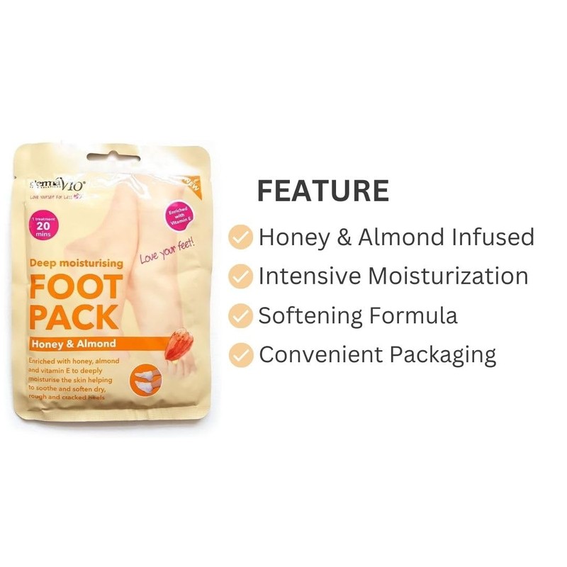 Deep Moisturising Foot Pack, Honey & Almond, with Vitamin E,