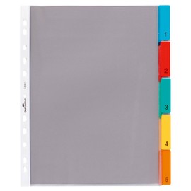 Durable 5 Part File Dividers for Lever Arch Files and Ring Binders - German Made Colour Coded Plastic Pocket Folder Wallets with 1-5 Numbered Card Tab Separators - A4