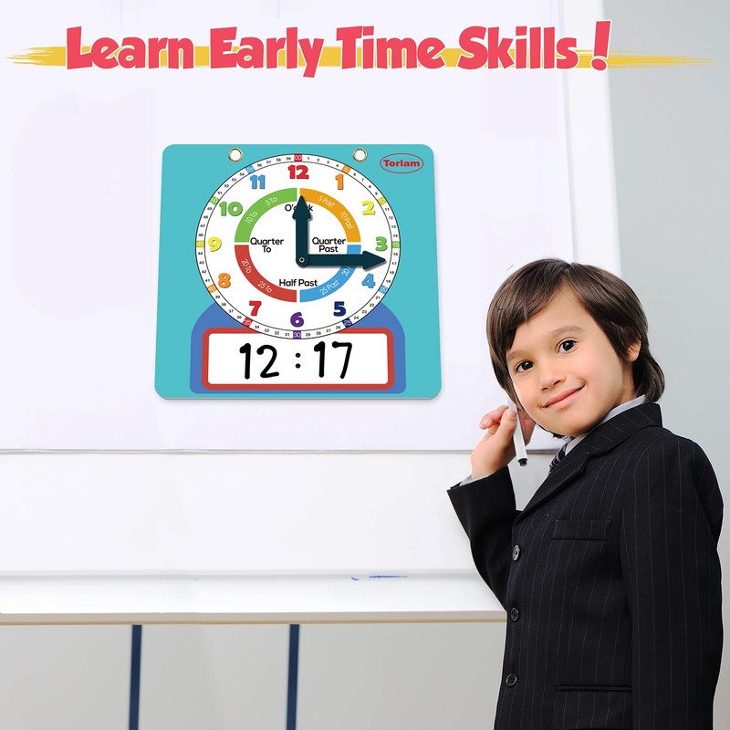 Large Magnetic Dry Erase Learning Clock for Kids Learn to