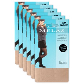 Melas 6 Pair Women's Microfiber 60 Denier Control Top Tights Black M/L