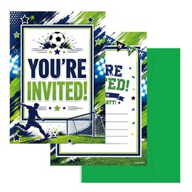 DewPrint Soccer Birthday Invitations for Boys, Football Party Invitation Cards with Envelopes, Sports Birthday Party Supplies for Kids Teen Celebration 10 Pack