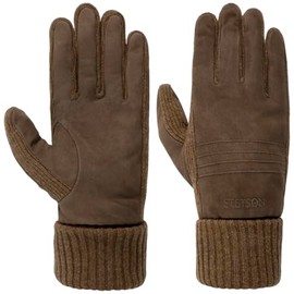 Stetson Men's Nubuck Leather Gloves with Lining Winter Knitted Cuff Fleece Lining, brown