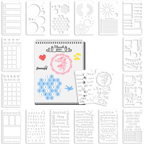 Abeillo 18 Pieces Journal Stencils for Dotted Journals - Diary