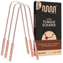 MasterMedi Pure Copper Tongue Scraper for Adults, Tongue Scrubber for Bad Breath, Easy to Use, Tongue Cleaner for Oral Care & Hygiene (Copper Pack of 3)