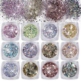 Nail Glitter Face Body Hair Glitter Cosmetic Glitter Paillette Sparkling Decoration for Arts Festival Party Christmas 12 Colour
