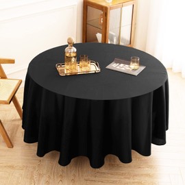 Aocoz Round Tablecloth 8 Pack 132 Inch Black Tablecloths Washable Decorative Linen Polyester Table Clothes Cover for Dining Table Banquets Buffet Parties and Wedding