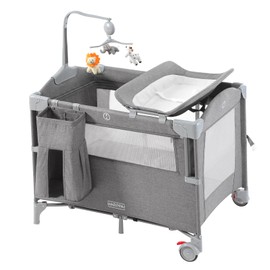 HARPPA Pack and Play 5 in 1, Portable Baby Playard for Travel, Baby Bassinet Bedside Sleeper with Mattress, Rolling Bassinet for Infant, Pack n Play with Changing Table, Bed Crib(Gray)