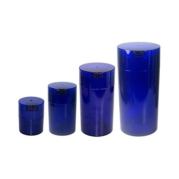 Tightvac Nested Set of 4 Vacuum Sealed Dry Goods Storage Containers, 4 Sizes: 24-Ounce, 12-Ounce, 6-Ounce, 3-Ounce, Cobalt Tinted Body/Cap