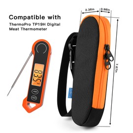 Xxerciz Carrying Case for ThermoPro TP19H Digital Meat Thermometer, Nylon Storage Bag with Handle Strap Shockproof Waterproof Black Travel Protective Case for Outdoor Camping (Case Only)