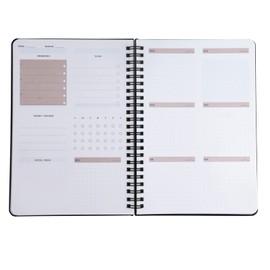 AMO HERMOSO Undated Weekly Planner A5 Journal, Spiral Agenda Notebook Diary, 180 Pages, Time Management Productivity Organizer Hardcover Black