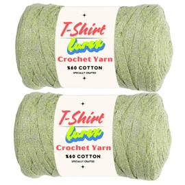 Art of Yarn T-Shirt Yarn Lurex%60 Cotton for Crocheting Knitting Chunky Sparkle Metallic Fabric Beginner t Shirt 500g, 240 Yards Coaster Perfect Bags, Baskets Home Decor 2 Pack Lime Green 9726