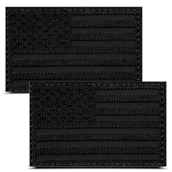 2 Pieces All Black Tactical USA Flag Patch - IR