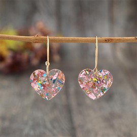 Shiny Love Dangle Earrings Acrylic Heart Shaped Hoop Earrings Statement Resin Jewelry Valentines Mothers Day Gifts for Women Lovers-Pink