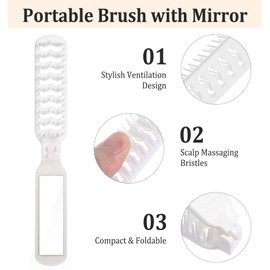 2 Pack Folding Hair Brush Travel Size, Hair Brush Travel, Collapsible Hair Brush, Anti-static Foldable Brush for Purse, Travel Brush for Women & Men (White)