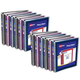 Avery Flexi-View 3 Ring Binders, 1 Inch Round Rings, Assorted Colors (Black, Burgundy, Navy Blue), Pack of 12 Binders (17688)
