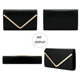 Milky Way Women's Evening Clutches Bag Faux Leather Purses with Chain Flap Envelope Handbag for Wedding Cocktail Party, black