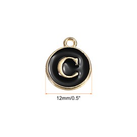 MECCANIXITY Alphabet C Letter Charm Double Sided Enamel Initial Alphabet Pendant Black, for Necklace Bracelet Earring Jewelry Making, Pack of 50
