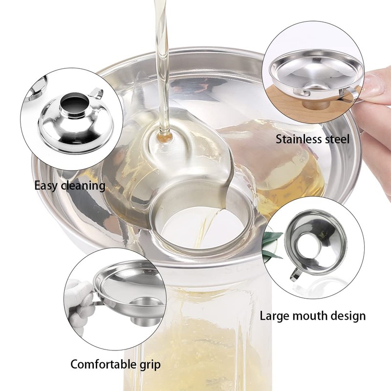 2 Pack Jam Funnel Set Stainless Steel Wide Mouth Funnels