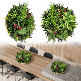 ODTORY Round Boho Ivy Wall Decor: 2 Pcs 20 Inch UV-Anti Hanging Framed Faux Greenery Leaf Vines Art for Indoor & Outdoor Farmhouse Home Plant Decor - Living Room, Bathroom, Office,Patio