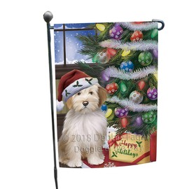 Doggie of the Day Tibetan Terrier Dog Garden Flags - Christmas Tree with Presents - Double Sided - Yard Porch Lawn Spring Decorative Gift - Home Decor 12 1/2"w x 18"h - GFLAG52600