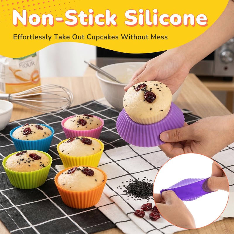 24 Pack Silicone Cupcake Liners for Baking, Multi-color Reusable Silicone
