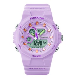 Children's Wristwatch, Children's Watch, Digital Watch, For Girls, Boys, Outdoors, Multi-functional, Waterproof, Alert, Date and Day Display, LED, Analog Display, Digital Watch, School Celebration, Christmas, Birthday Present (Purple)