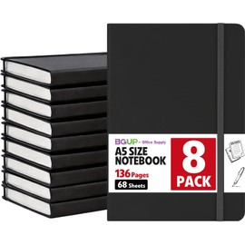 BGUP 8 Pack Lined Journal Notebook for Work, A5 Hardcover (5.5" x 8.3"), Black 136 Pages Medium College Ruled Notebook Bulk, for Writing, Note Taking, Business Work School Home