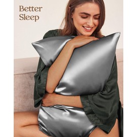 Miss Adola Silk Pillowcase 2 Pack - Pillow Cases Standard Set of 2 Size 20" x 36" for Hair and Skin Smooth Soft Breathable with Hidden Zipper Cooling Pillow Covers forWomen, Light Grey