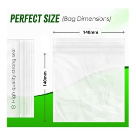 100 Plastic Bags Grip Seal CHOOSE YOUR SIZE Zip Lock Food Safe Storage Clear Sandwich Heavy Duty Poly Pouches Resealable Self Seal Strong Polythene Large Small (140mm x 140mm)