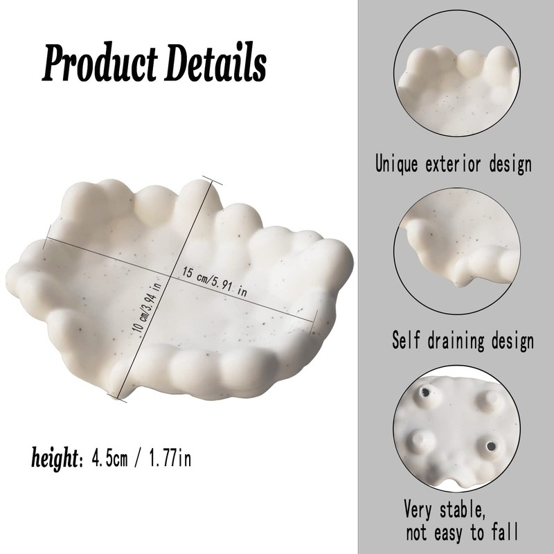 White Bathroom Soap Dish,Self Draining Soap Dish,Ceramic Soap Holder for