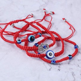 Jsleid Evil Eye Red Bracelet Adjustable, 5 Pieces Evil Eye Bracelet, Evil Eye Red Rope Bracelet, Adjustable Red Rope Bracelet, Lucky Evil Eye Bracelet, ✰