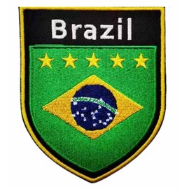 Brazil Flag Shield Patch Iron On Embroidered Applique Tactical National Flags Emblem Badge