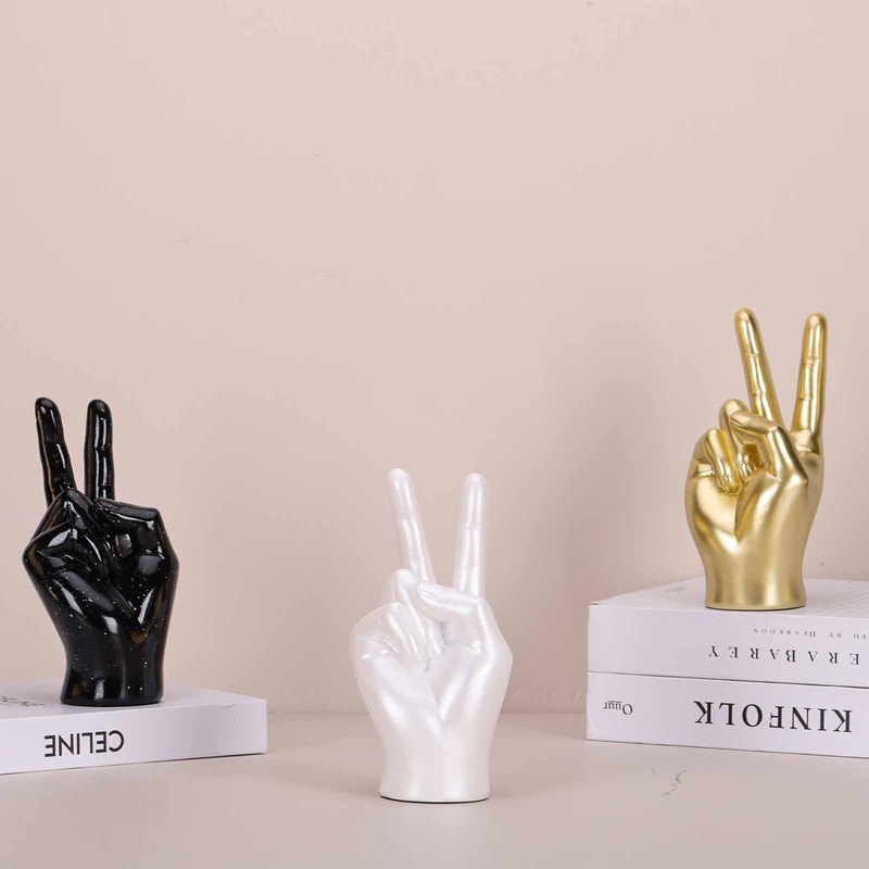 White Peace Sign Decor Creative Hand Sculpture Cool Desk Decor